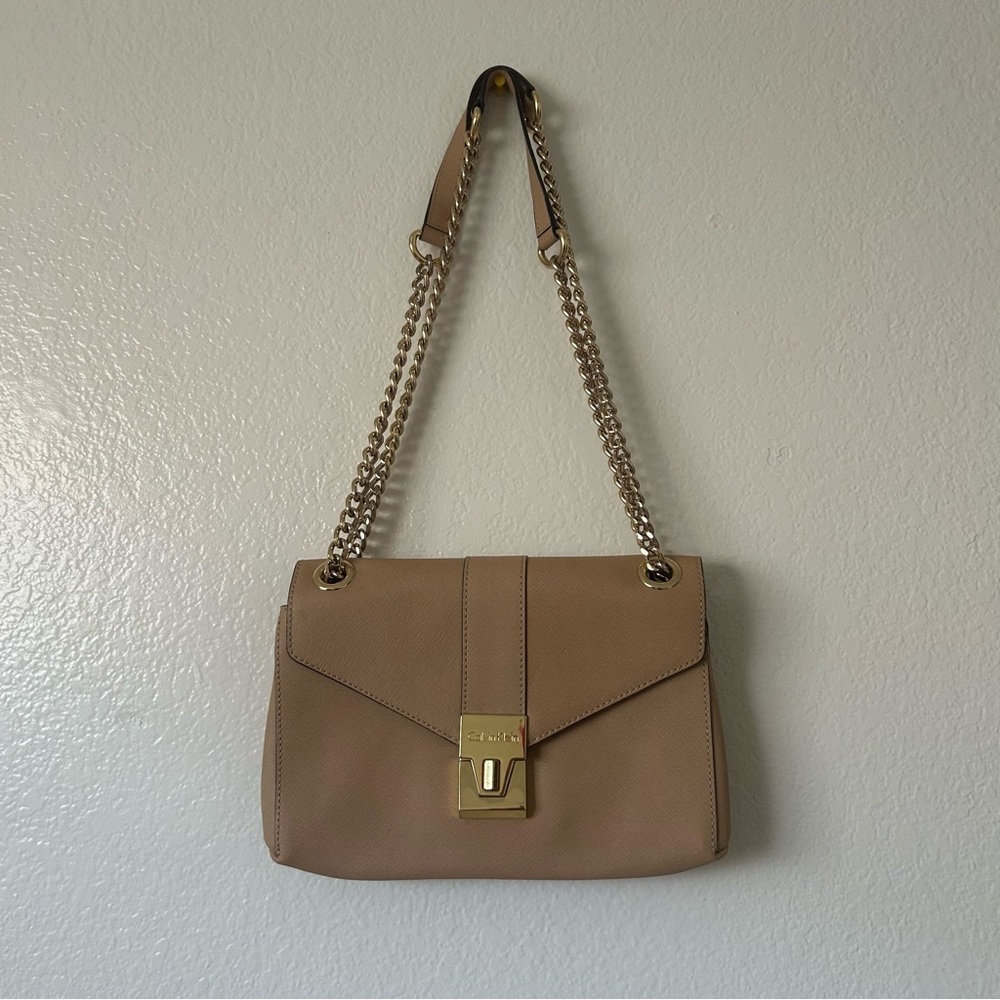 Calvin Klein Collection Tan Shoulder Bag with Gold Chain